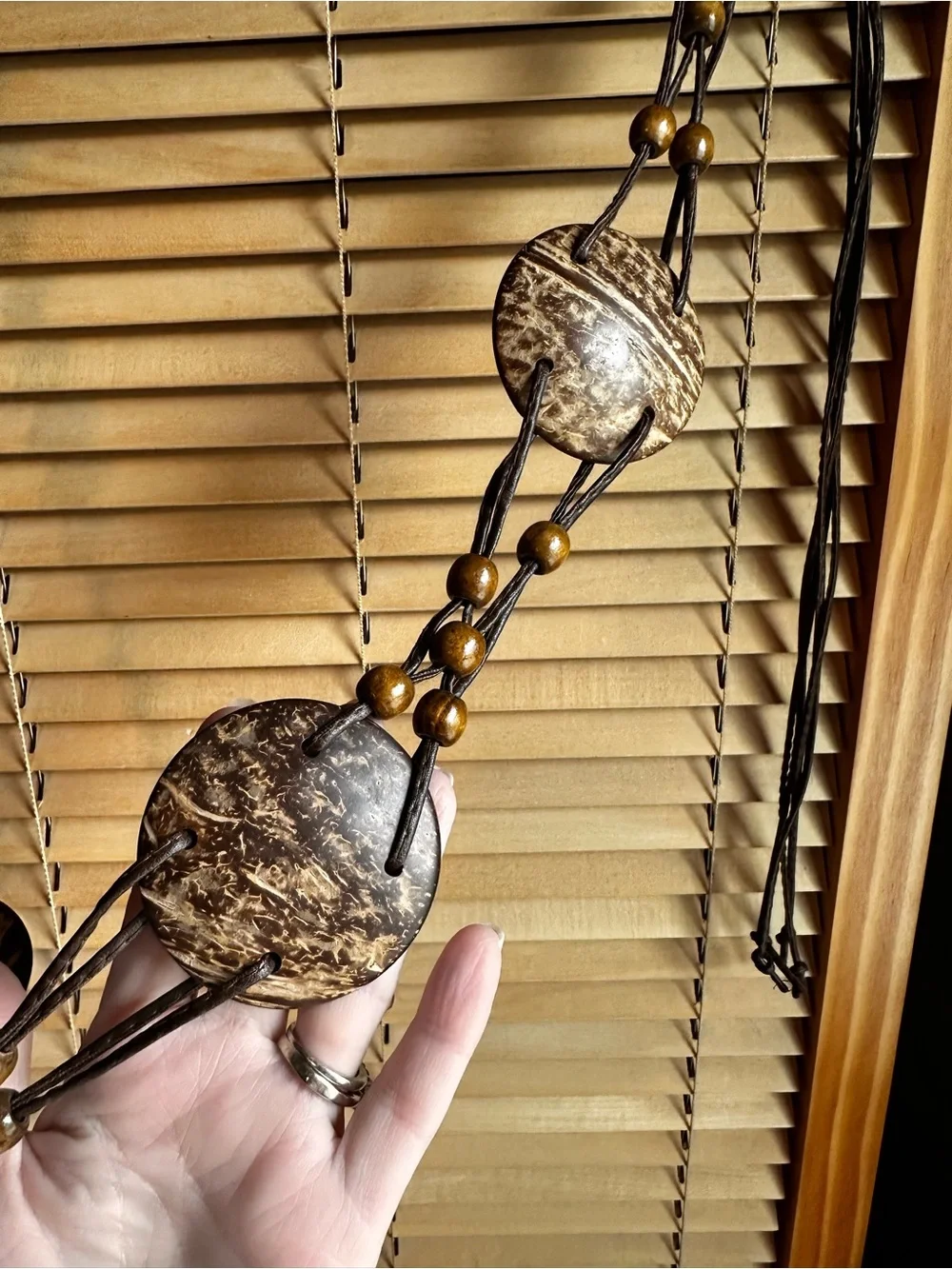 Boho Coconut Disk tie belt with Wooden Beads